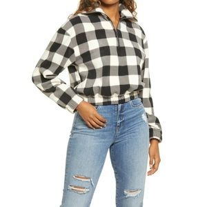 NWT BP. Print Fleece Pullover‎ Black Ivory Buffalo Check Half Zip size medium